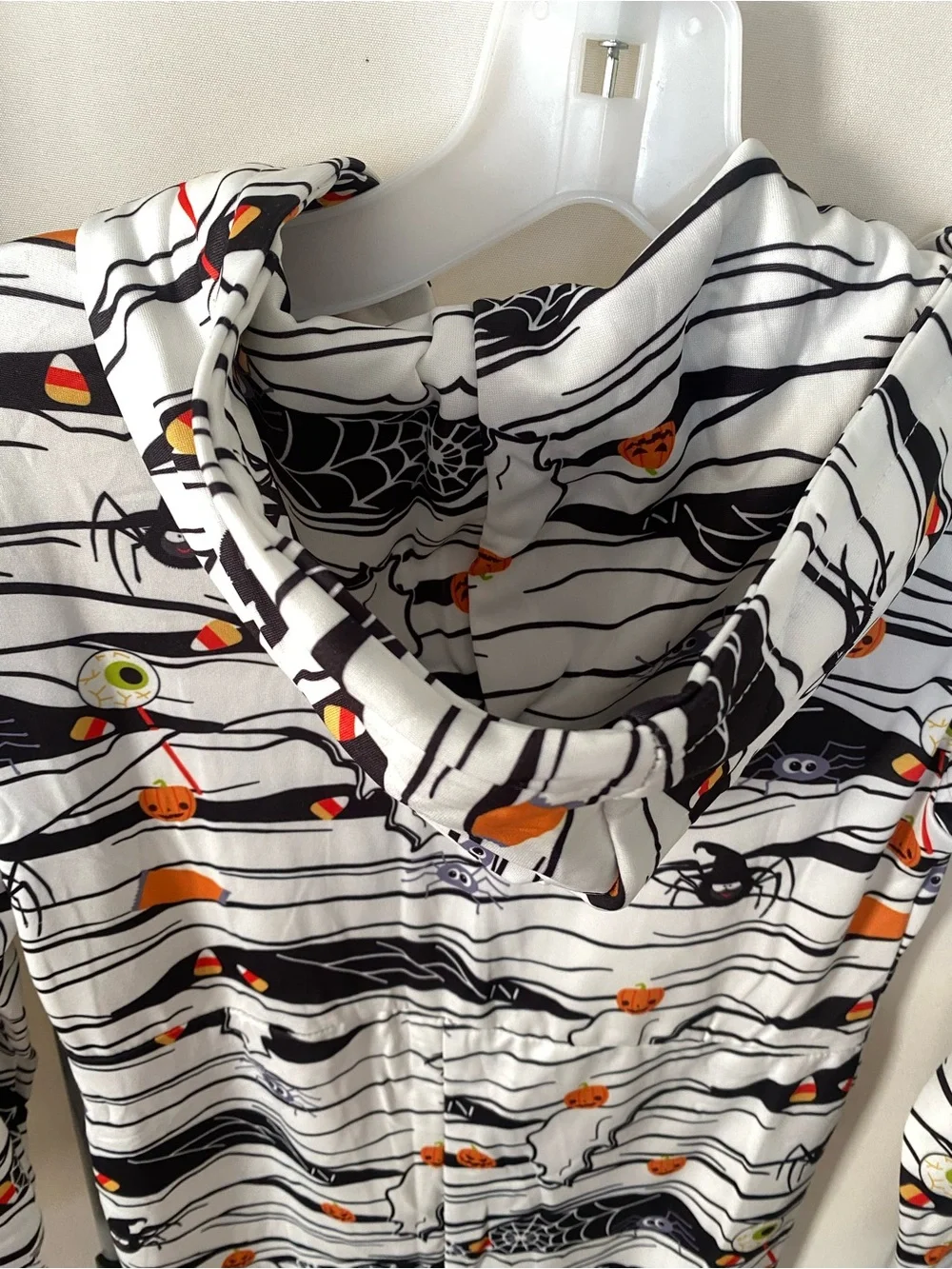 Kids Unisex Halloween One Piece Pajama Jumpsuit Size 8-10 Hooded Spider Pumpkin